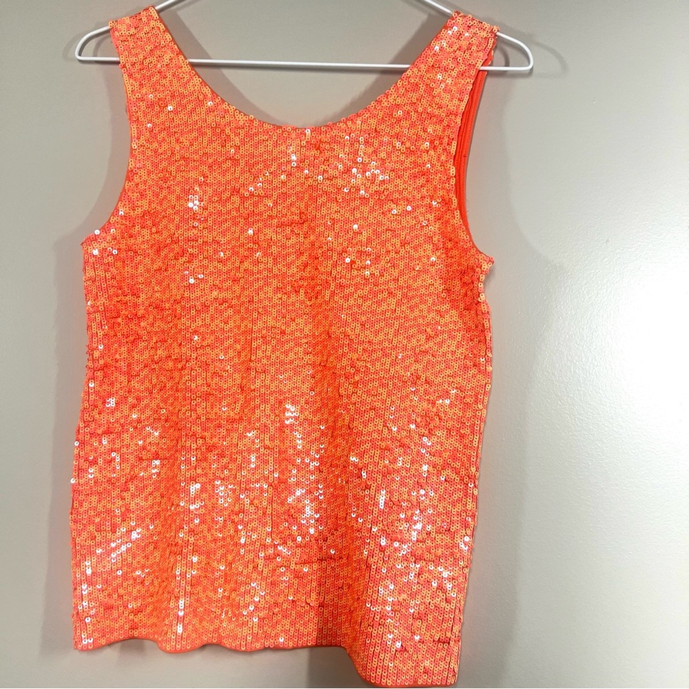 J Crew Neon Peach Coral Orange Heathered Sequin Tank Top Shell Cami Size  XS NWT